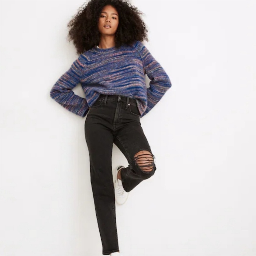 Madewell The Perfect Vintage Straight Jeans Washed Black Ripped Edition 29